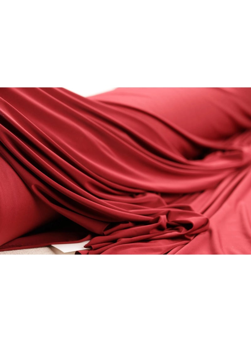 JewelOnPalette 4-Way Stretch Fabric: Matte Polyester Spandex Lycra Body Hugging, 45" Wide Material for gowns, dresses, Cut by the yard, Korea made - Dull Deep Red - Image 1