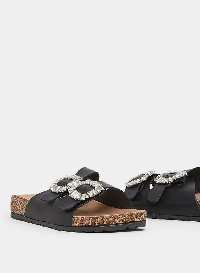 Styli Double  Embellished Buckle Strap Sandals