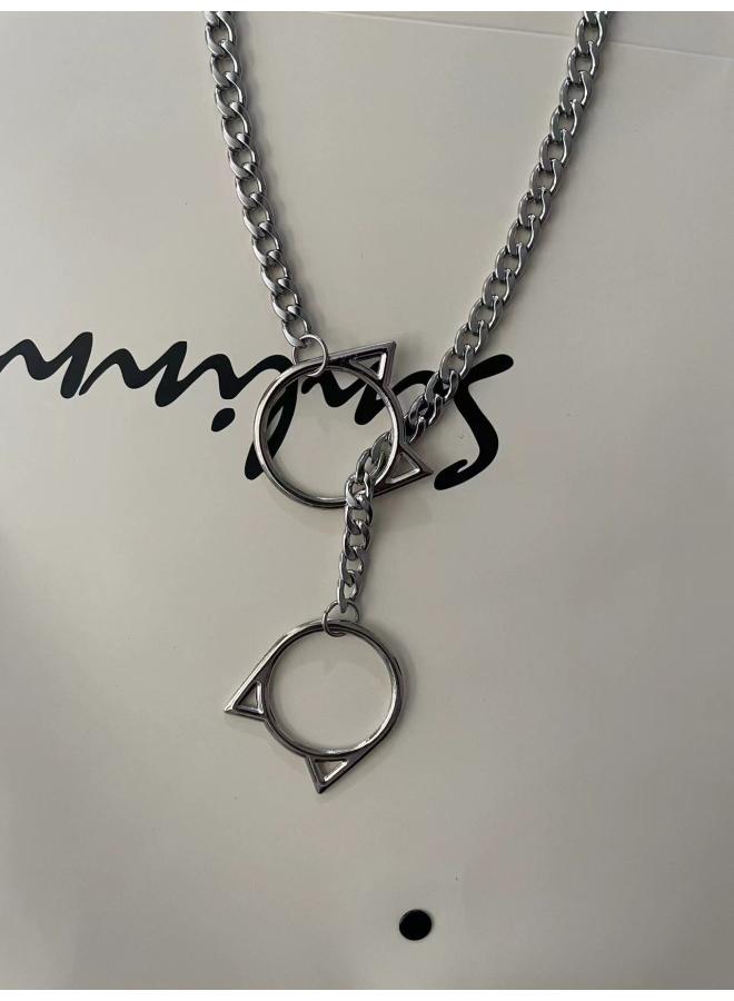 NIBEMINENT Type Wide Y Ring Slide Chain Necklace Handmade Punk Cuban 