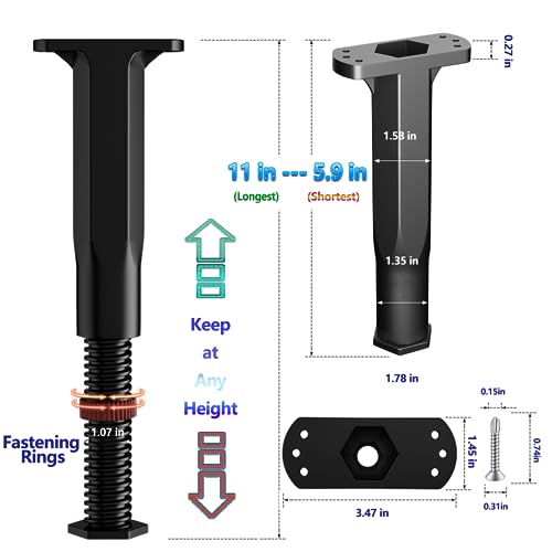 FafdBinm 4PC Bed Frame Support Legs Stabilizer Replacement Universal Slat Reinforcement 5.9-11 inch Black - Image 5