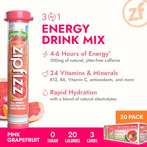 Zipfizz Daily Energy Drink Powder, Pink Grapefruit, 20 Pack | 3-in-1 Sustained Energy, Rapid Hydration, and Essential Vitamins | Sugar-Free | Electrolyte Powder | Contains Vitamin B-12 & Antioxidants - Image 2