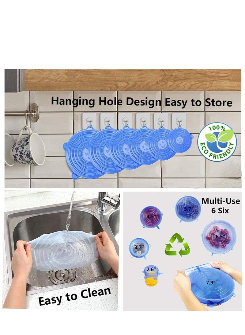 KASTWAVE Silicone Stretch Lids, Miracle Lids, Reusable Silicone Lids With Hanging Holes Fit Round & Square Bowls, Various Sizes Silicone Bowl Covers Keeping Food Fresh Freezer Safe (12Pack) - Image 3