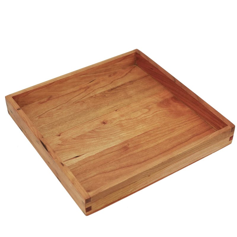 MAGIGO 12 x 12 Inches Small Square Cherry Wood Ottoman Tray Serve Tea Coffee Classic Wooden Decorative Serving Tray