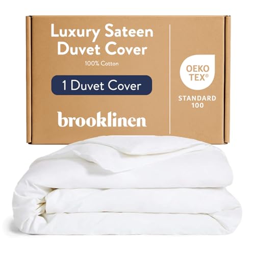 Brooklinen Luxury Sateen Duvet Cover - 100% Cotton, Full/Queen Size in White with Extra-Long Corner Ties and Button Closure | Best Luxury Sheets - Image 1