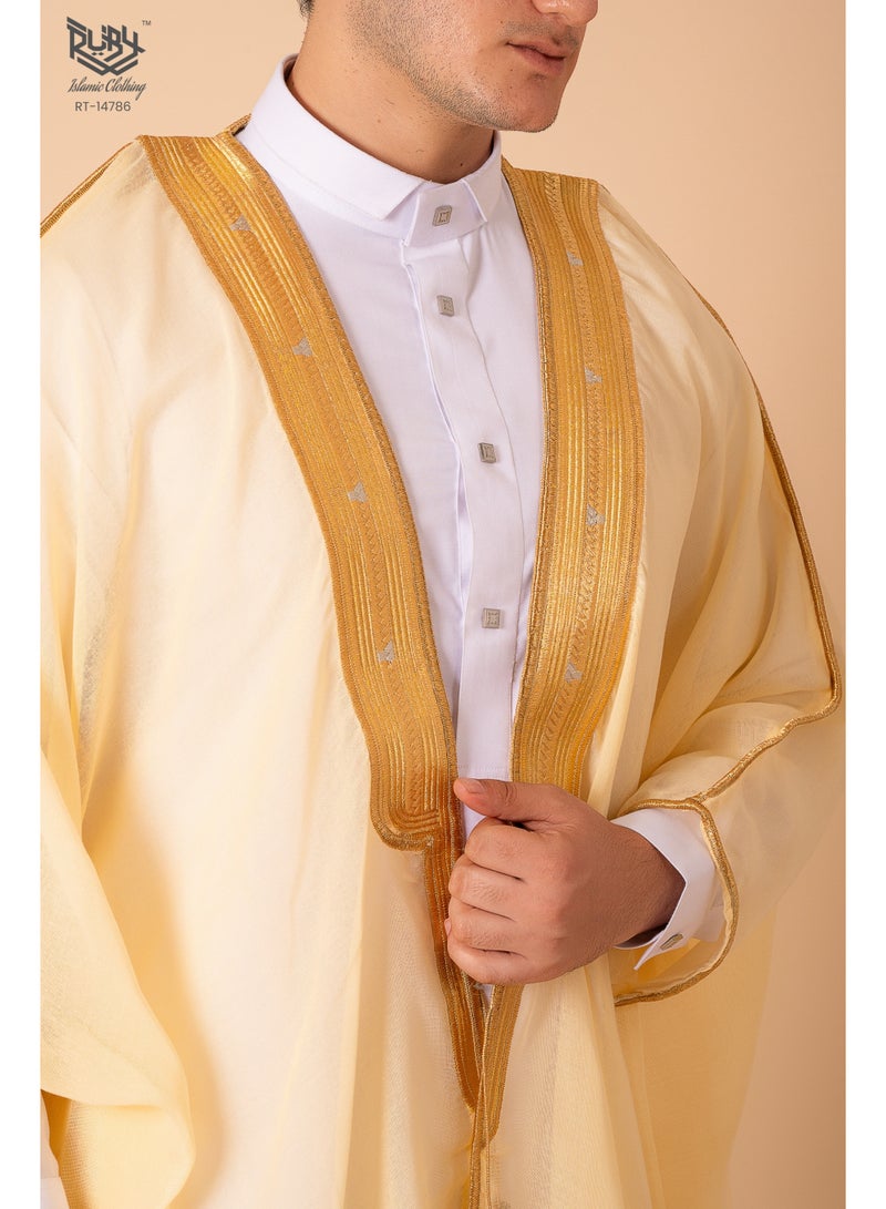 روبي للملابس الإسلامية بشت رجالي، ملابس إسلامية، كيمونو، عبايات فضفاضة، قفطان شيفون مطرّز بأكمام طويلة، ثوب دبي للارتداء الرسمي والكاجوال (مقاس واحد) - Image 5