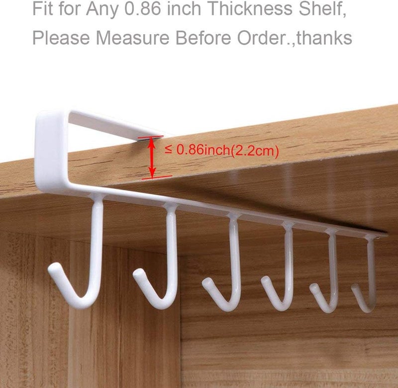 EigPluy 2pcs Mug Hooks Under Cabinet Cups Storage Hook Multifunction Self Adhesive Coffee Cups Holder Kitchen Utensil Ties Belts Scarf Hanging Rack,White - Image 2