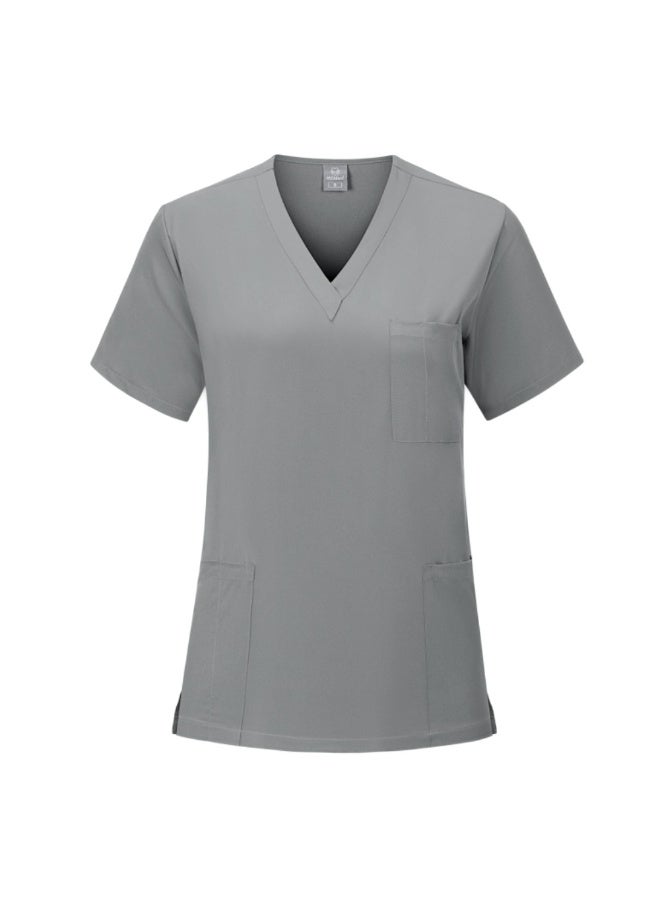 Loquat Womens Medical Scrubs Single Top Medical Uniform Single Printed Top Gray - Image 1