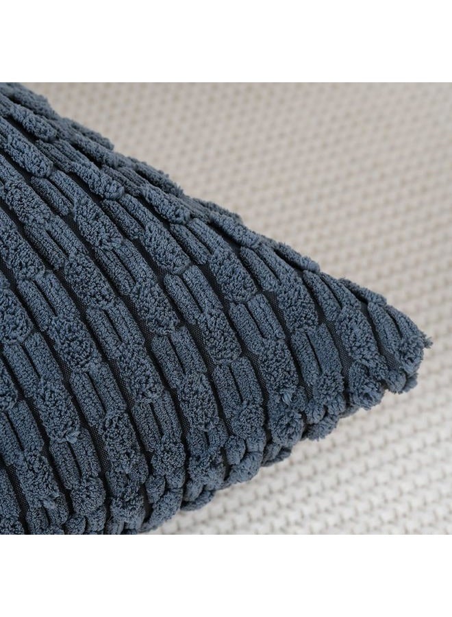 MADIZZ Pack of 2 Boho Striped Corduroy Throw Pillow Covers 22x22 Inch Dark Blue Soft Decorative Cushion Cover for Bedroom Sofa Pillow Shell - Image 3