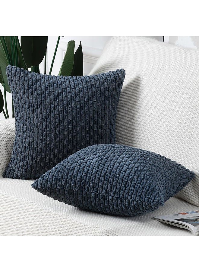 MADIZZ Pack of 2 Boho Striped Corduroy Throw Pillow Covers 22x22 Inch Dark Blue Soft Decorative Cushion Cover for Bedroom Sofa Pillow Shell - Image 2