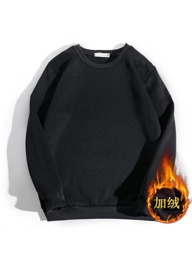 Generic Teen Boys Fleece-Lined Hoodie Autumn Winter Warm Black [special fleece-lined]] 