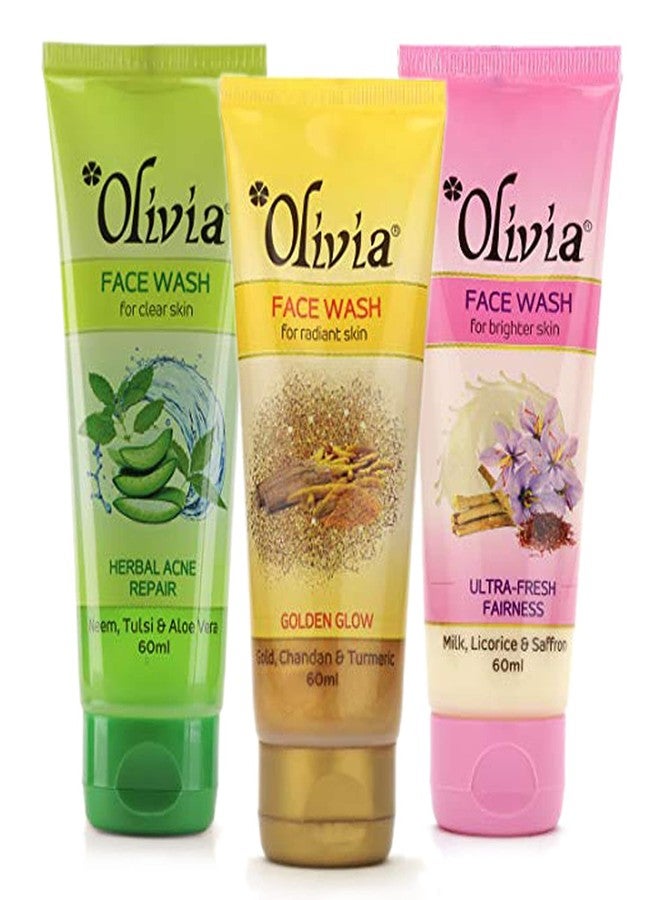 Olivia Golden Glow, Ultra-Fresh & Herbal Acne Repair Face Wash Combo Pack of 3 | Deep Cleansing & Nourishing Face Cleanser | For Smooth, Healthy-Looking Skin | For All Skin Types | 60ml Each - Image 1