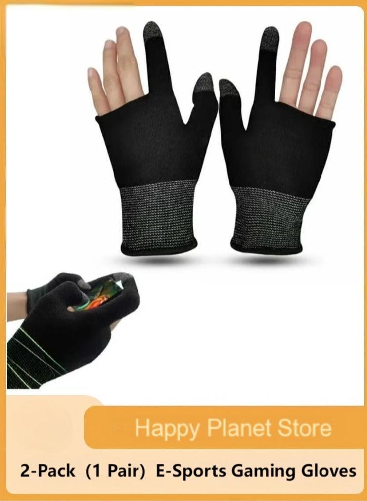 FlyDigi E-Sports Gaming Gloves Finger Sleeves Anti-Sweat Breathable Thumb for Highly Sensitive Nano-Silver Fiber Material and Nylon PUBG Mobile Phone Games Accessories (Black) - Image 1
