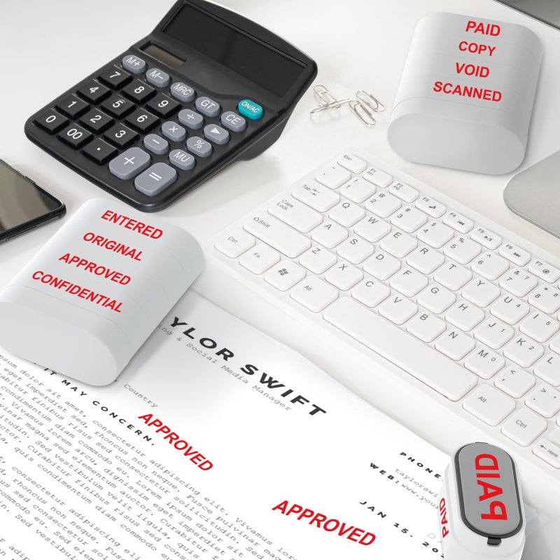 WAHXIAOSW 8-in-1 Office Stamps - Self-Inking Office Stamp Set for Paid, Copy, Void, Scanned, Entered, Original, Approved, and Confidential Stamps for Office Message Supplies - Red Ink (Office Stamps) - Image 5