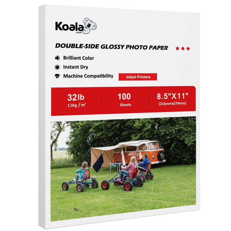 KOALA PAPER Koala Double Side Thin Glossy Photo Paper 85x11 Inches 120gsm 100 Sheets Compatible with Inkjet Printer and Dye Ink 32LB