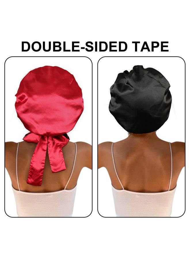 CHLINS Satin Bonnet Silk Sleep Cap Hair Bonnets for Women Stretchy Tie Band Hair Cap for Curly Hair Silk Hair Wrap(Black+Red) - Image 4