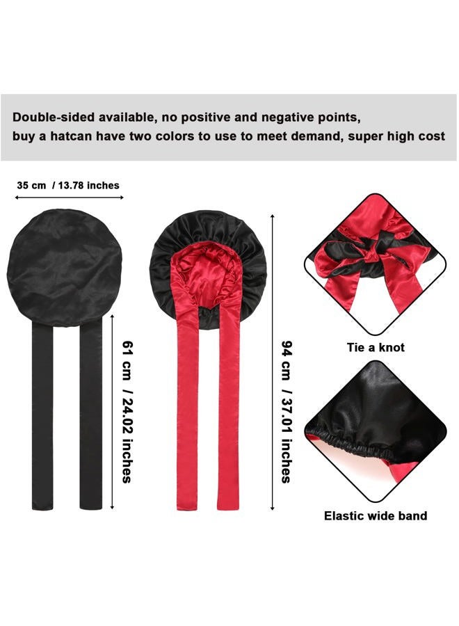 CHLINS Satin Bonnet Silk Sleep Cap Hair Bonnets for Women Stretchy Tie Band Hair Cap for Curly Hair Silk Hair Wrap(Black+Red) - Image 3