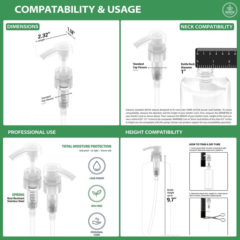 Bar5F Shampoo & Conditioner Pumps for 1 L / 33.8 oz Bottles | Fits 1â€³ Neck | Replacement Pump Top for Soap, Lotion & Body Wash (2-Pack Clear (Jet)) - Image 3