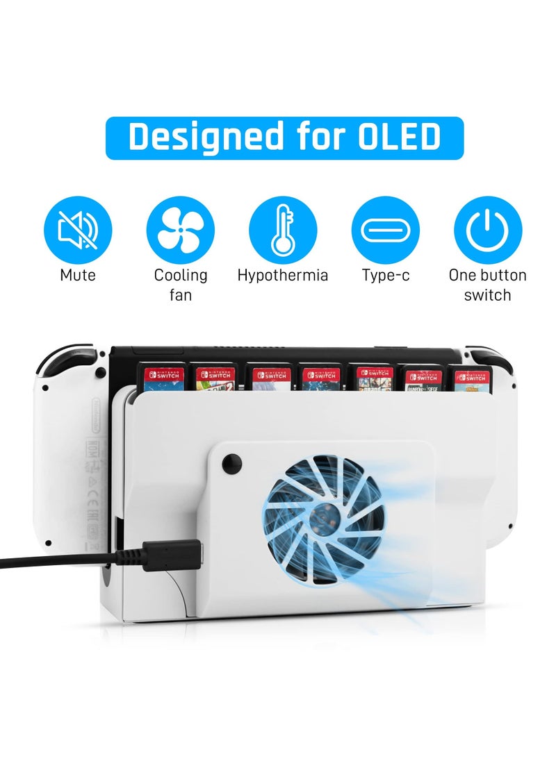 Loquat Cooling Fan for Nintendo Switch OLED, Cooler Replacement Dock Accessories with Blue Light u0026 Type-C Cable, ABS Cooling Dock with Game Card Slot for Switch OLED Dock HEG-007  - Image 2