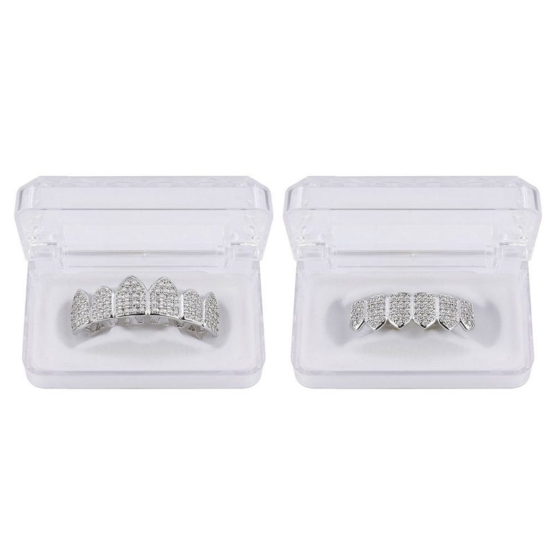 JINAO Grillz Diamond Grills for Your Teeth for Men Women 18K Gold Plated Iced Out Macro Pave Cubic Zirconia Mouth Grill with Extra Molding Bars Included(Silver Set) - Image 4