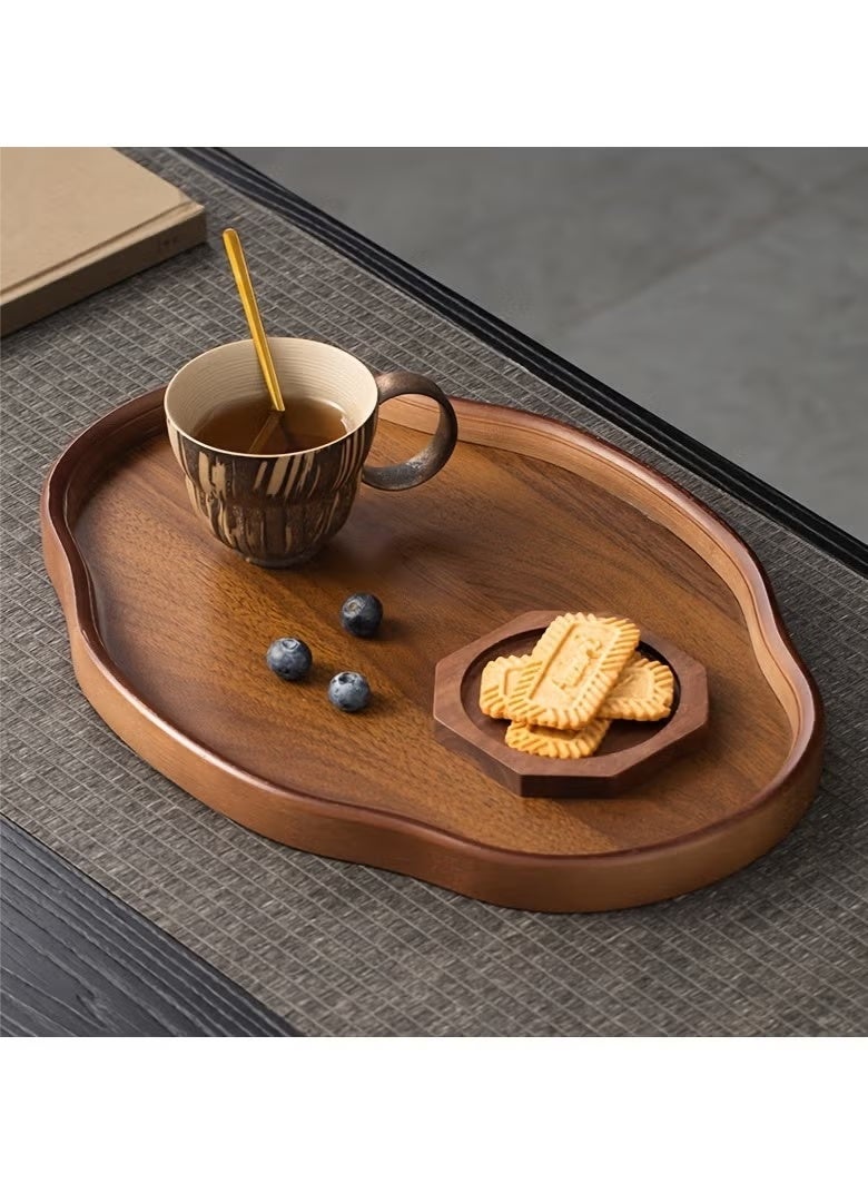 SILADEFU Wooden decorative tray, snack and afternoon tea saucer tray, candlestick tray, coffee set tray, storage tray, place tableware, coffee utensils or jewelry, suitable for daily afternoon tea, breakfast, living room, office, hotel - Image 1