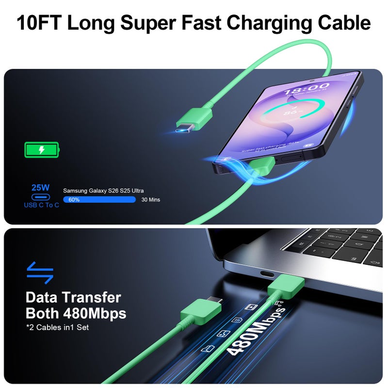Vilive Super Fast Charger Type C, 25W USB C Wall Charger Fast Charging for Samsung Galaxy S26 Ultra/S26/S26+/S25 Ultra/S25/24 Ultra/S24/S23 Ultra/S22 Ultra with 10FT Long Android Type C Charger Cable 2Pack - Image 5