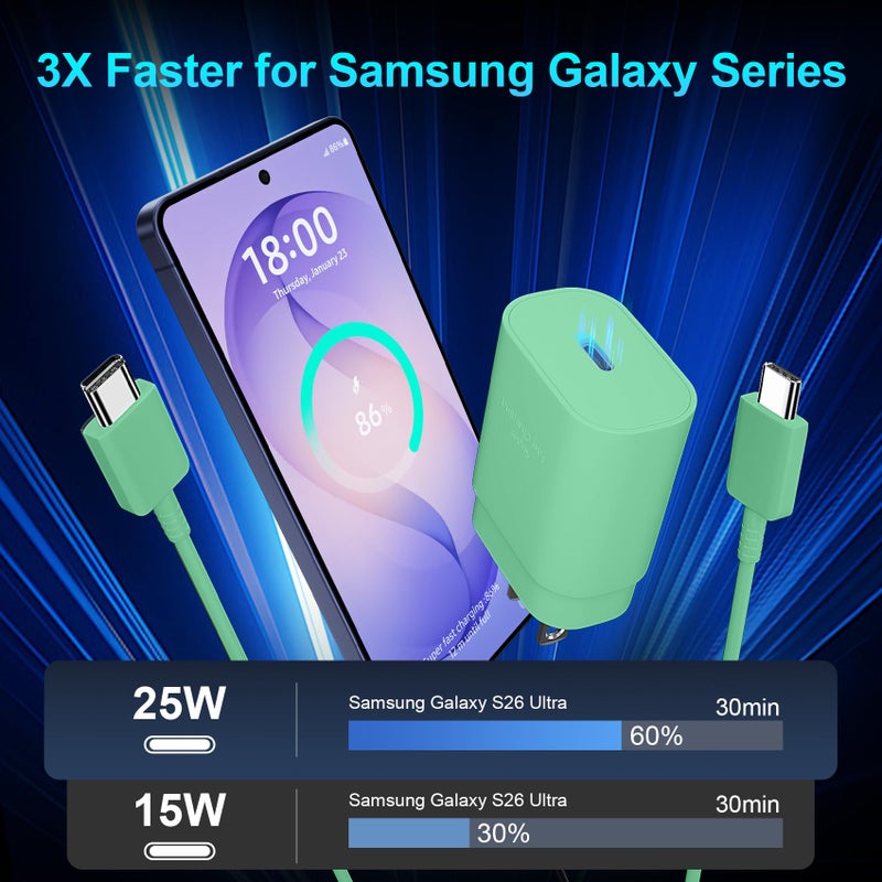 Vilive Super Fast Charger Type C, 25W USB C Wall Charger Fast Charging for Samsung Galaxy S26 Ultra/S26/S26+/S25 Ultra/S25/24 Ultra/S24/S23 Ultra/S22 Ultra with 10FT Long Android Type C Charger Cable 2Pack - Image 3