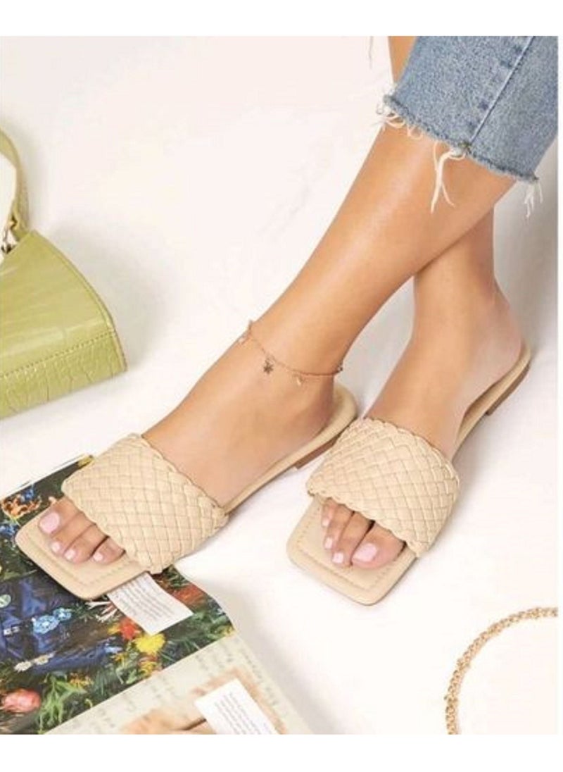 LIFESTYLISH - Stylish Braided Slippers - Beige - Image 1