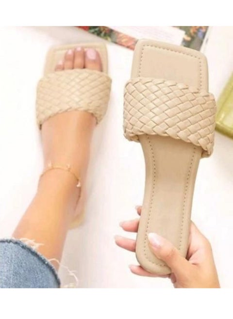 Stylish Braided Slippers - Beige