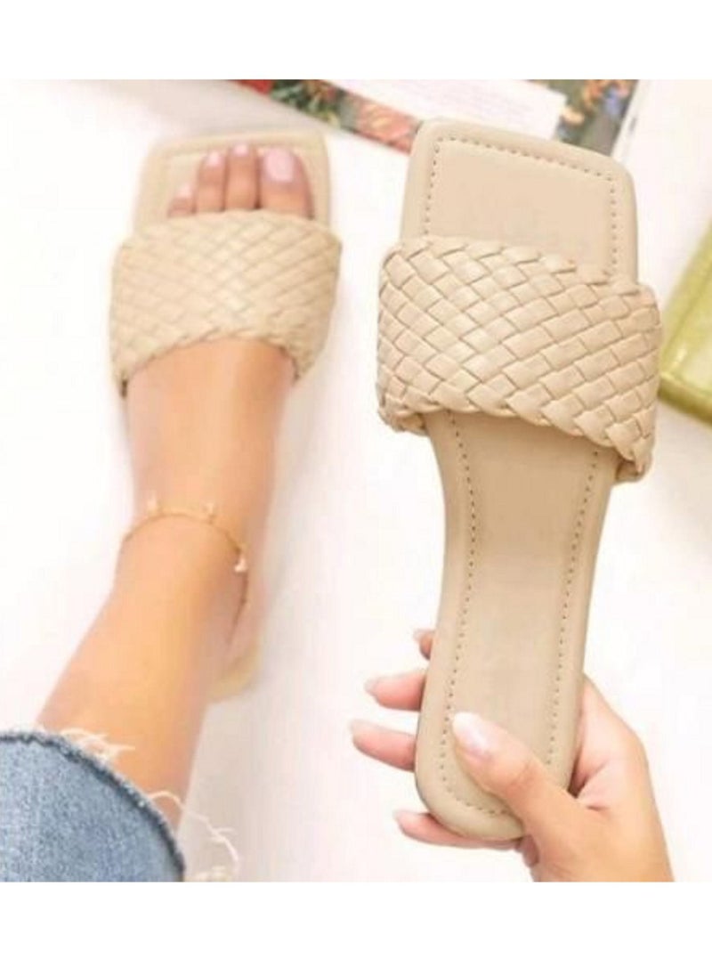 LIFESTYLISH - Stylish Braided Slippers - Beige - Image 1