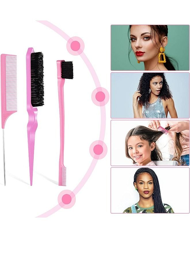 McDou Pink 3 Pcs Slick Brush Set Bristle Hair Brush Teasing Comb - Image 3