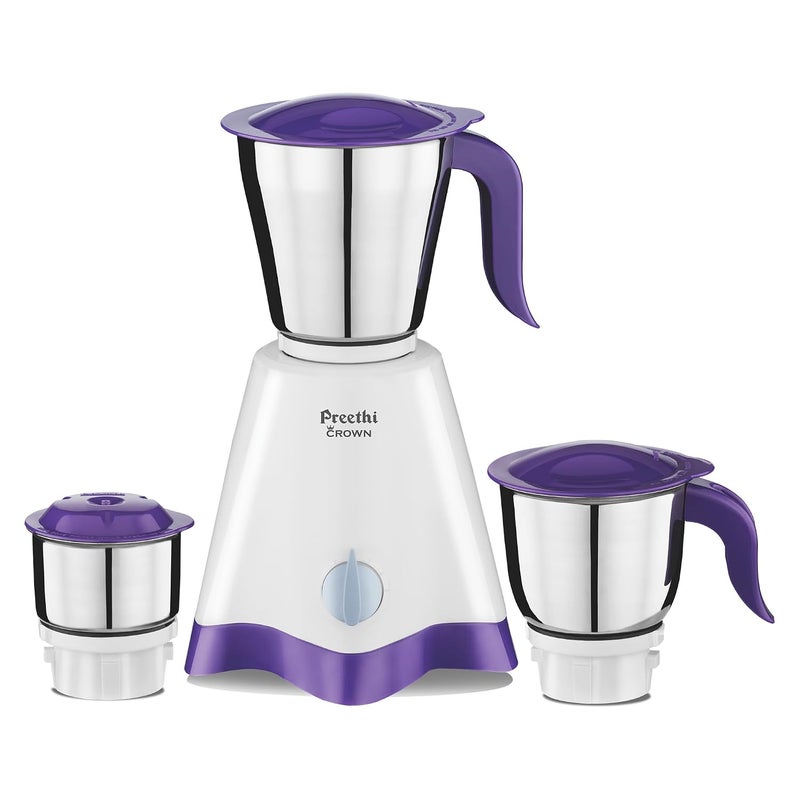 Preethi Crown Mixer Grinder for Kitchen|  3 Jars 500 Watt Mixie| 5 yr Motor Warranty & Lifelong Free Service| White/Purple ( MG-205) 1.2 L 500 W 11000387 white - Image 1