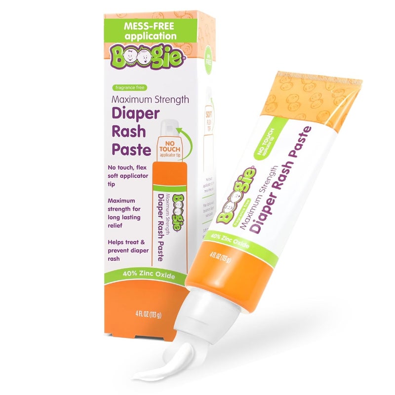Boogie Diaper Rash Paste Maximum Strength 40 Zinc Oxide MessFree Applicator Soothes Baby Bum Diaper Bag Essential 4oz - Image 1