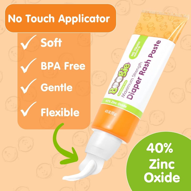 Boogie Diaper Rash Paste Maximum Strength 40 Zinc Oxide MessFree Applicator Soothes Baby Bum Diaper Bag Essential 4oz - Image 3