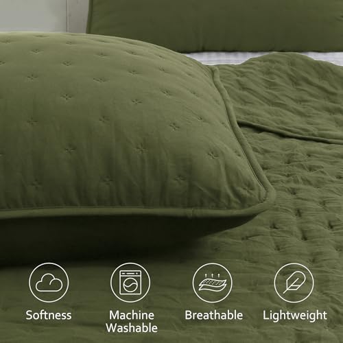 ROARINGWILD California Cal King Size Cloud Quilt Bedding Sets with 2 Pillow Shams, Green Olive Oversized Lightweight Bedspread Coverlet, All Season, 3 Pieces, 118x106 inches - Image 4