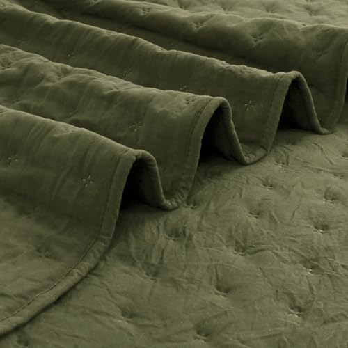 ROARINGWILD California Cal King Size Cloud Quilt Bedding Sets with 2 Pillow Shams, Green Olive Oversized Lightweight Bedspread Coverlet, All Season, 3 Pieces, 118x106 inches - Image 5