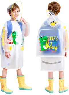 KASTWAVE Kids Rain Coat Children Hooded Raincoat Cape Durable Waterproof Kindergarten Student Reusable Rainwear Green Boys Girls Raincoat Student Rainwear Transparent Dinosaur Years  - Image 1