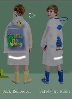 KASTWAVE Kids Rain Coat Children Hooded Raincoat Cape Durable Waterproof Kindergarten Student Reusable Rainwear Green Boys Girls Raincoat Student Rainwear Transparent Dinosaur Years  - Image 4