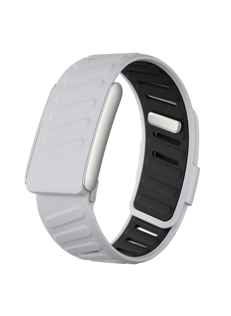 اووكاي سوار معصم سيليكون متين ومريح، متوافق مع سوار WHOOP 5.0، مصنوع من السيليكون الناعم المتين، قابل للتهوية، رياضي، قابل للتعديل، مقاوم للماء، مزود بحلقة معدنية، للرجال والنساء، مع موصل إطار معدني (رمادي فاتح وأسود). - Image 1