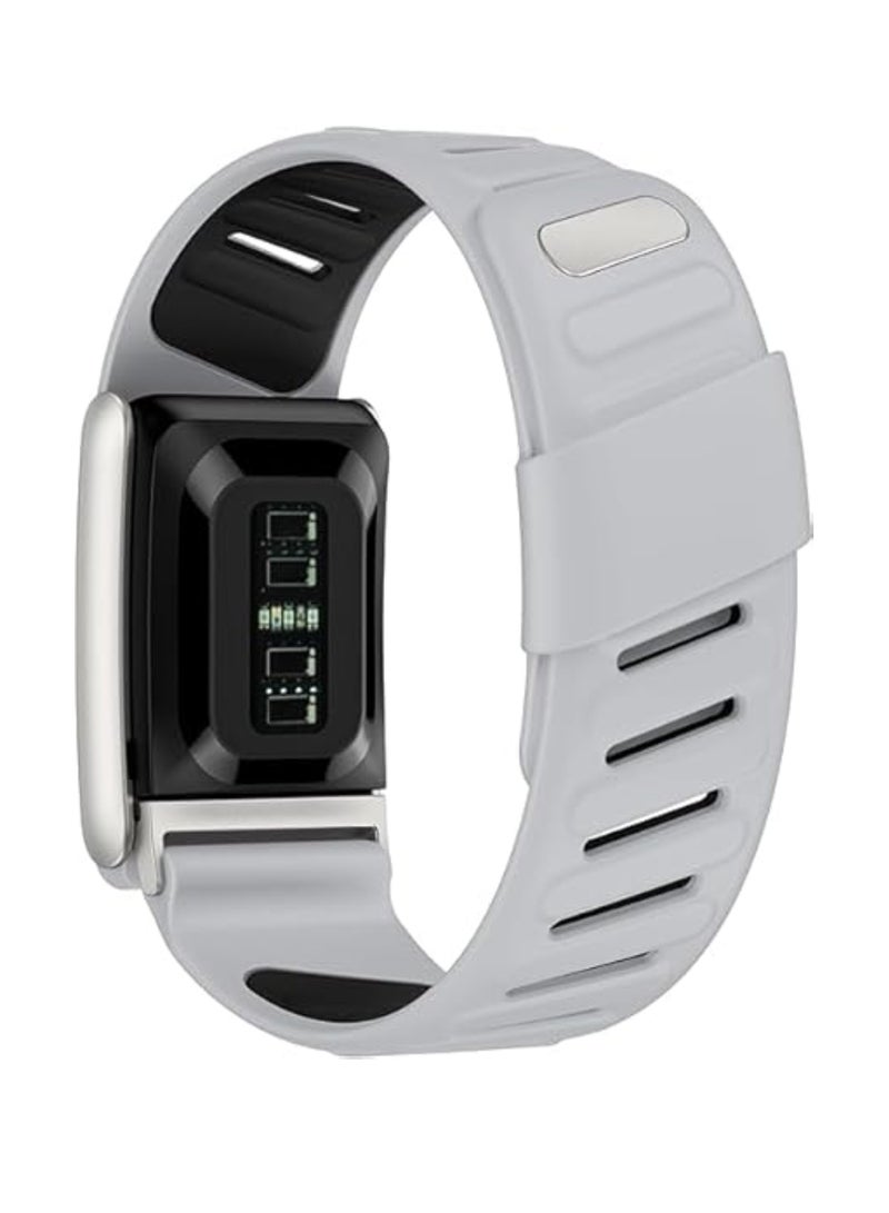 اووكاي سوار معصم سيليكون متين ومريح، متوافق مع سوار WHOOP 5.0، مصنوع من السيليكون الناعم المتين، قابل للتهوية، رياضي، قابل للتعديل، مقاوم للماء، مزود بحلقة معدنية، للرجال والنساء، مع موصل إطار معدني (رمادي فاتح وأسود). - Image 2