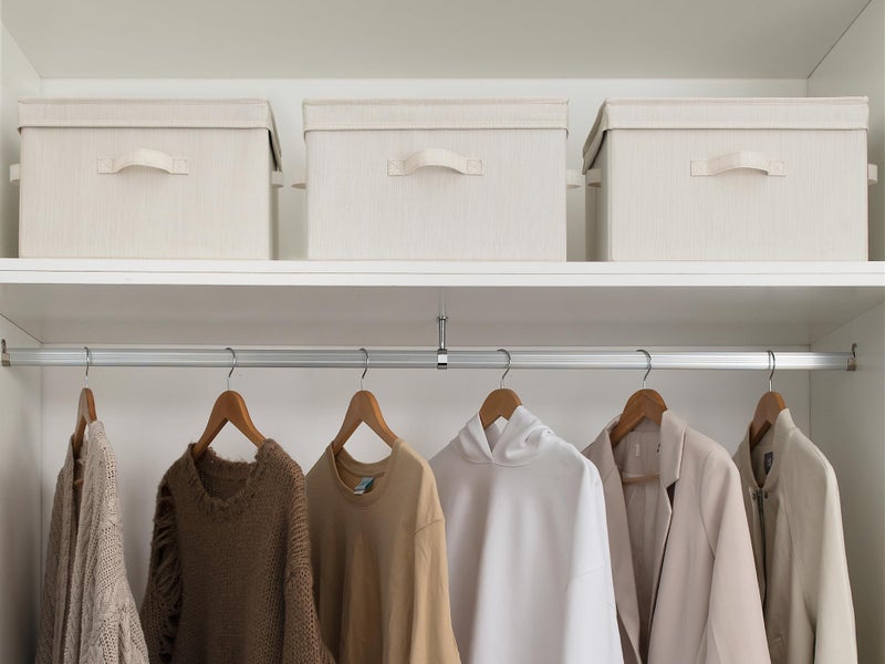 StorageWorks Fabric Storage Bins with Lid, Decorative Storage Boxes for Shelves, Stackable Closet Organizer Basket with Handles, Large, Mixing of Beige, White & Ivory, 2-Pack - Image 5