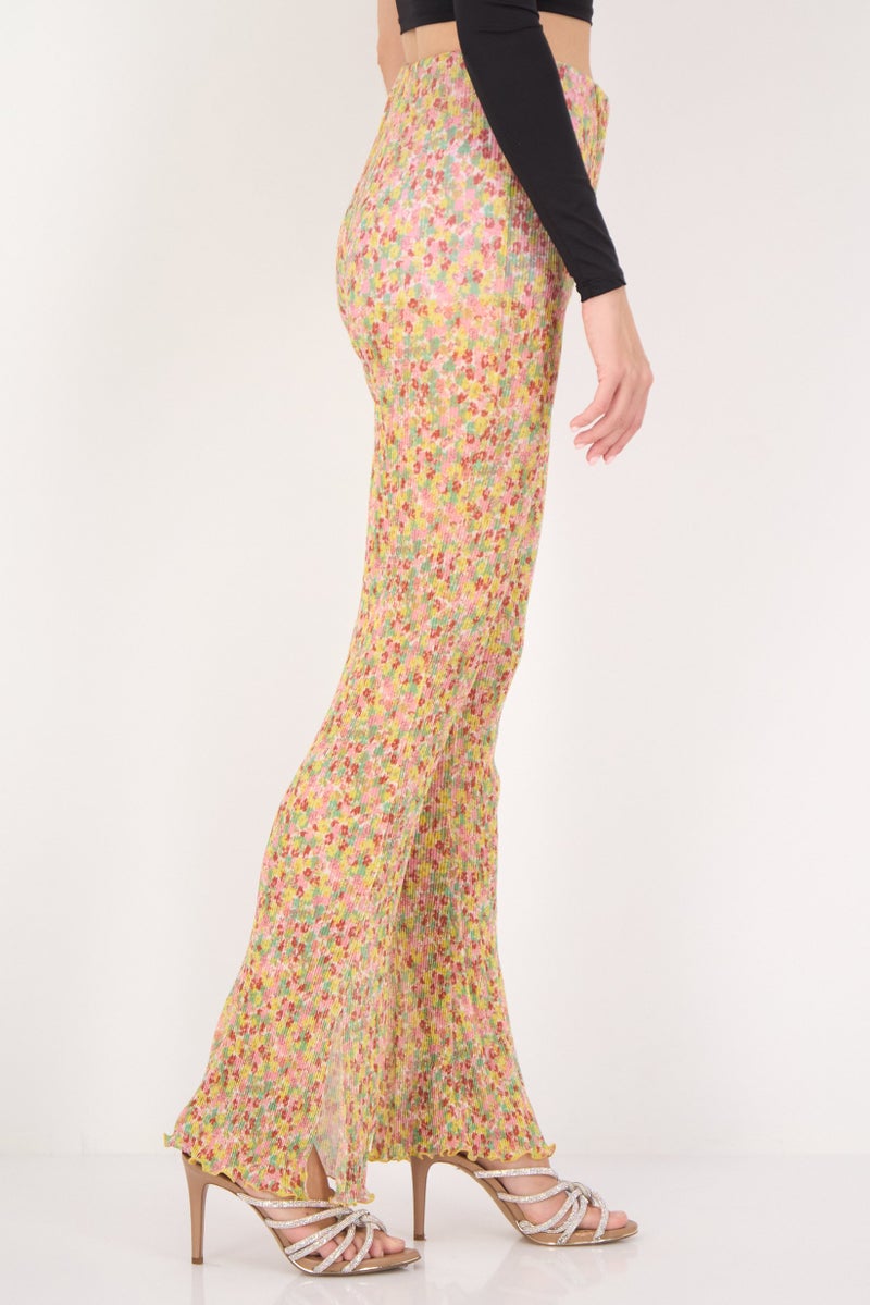 Bershka بنطلون نسائي بقصة عادية بطبعة شاملة، متعدد الألوان - Image 2