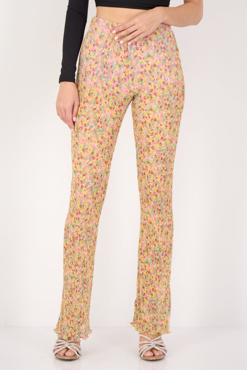 Bershka بنطلون نسائي بقصة عادية بطبعة شاملة، متعدد الألوان - Image 1