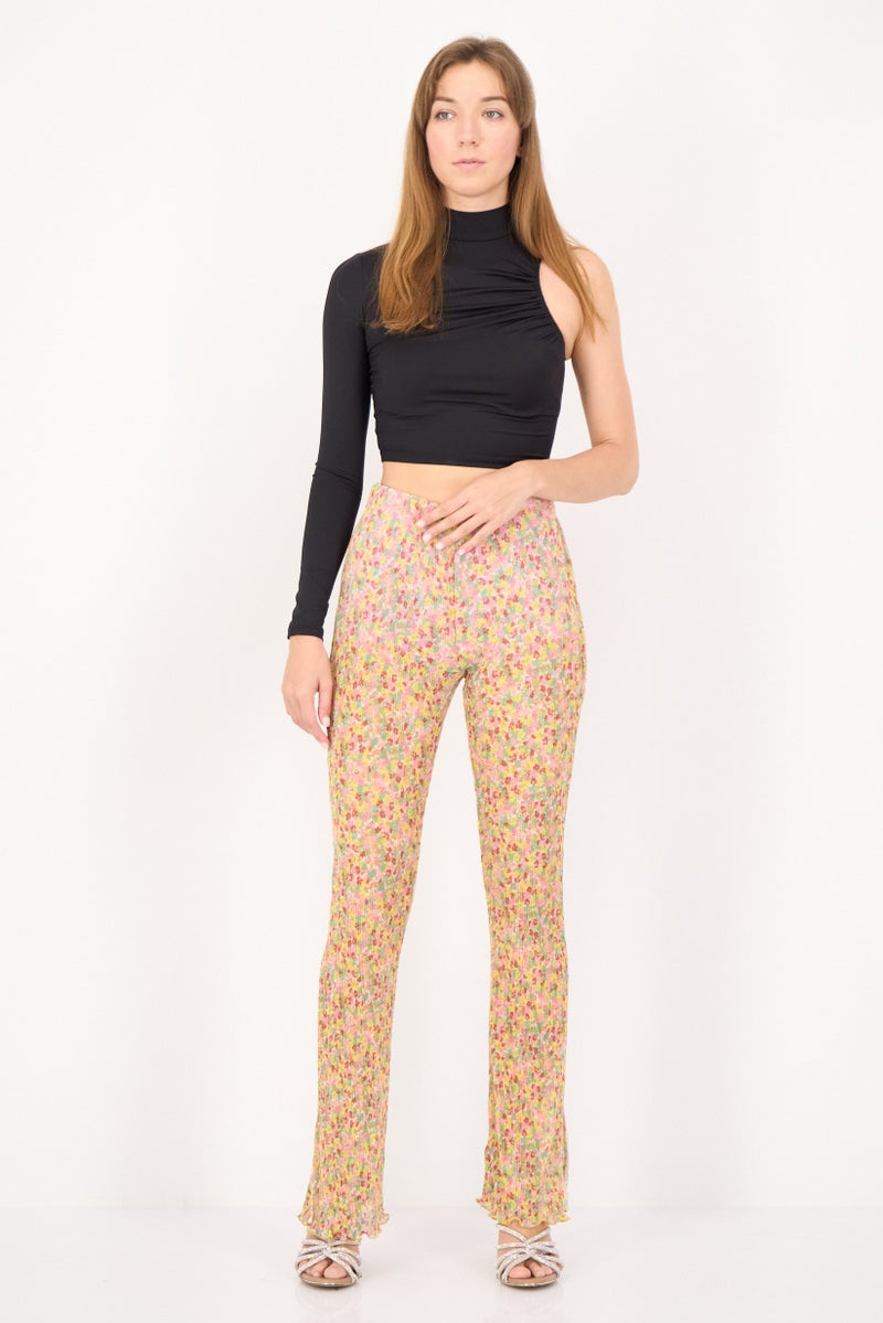 Bershka بنطلون نسائي بقصة عادية بطبعة شاملة، متعدد الألوان - Image 4