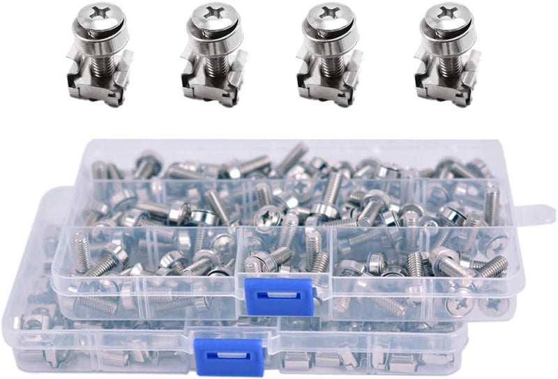 Wang-Data 100 Sets M6 Square Hole Hardware Cage Nuts & Mounting Screws Washers for Server Rack and Cabinet (M6 X 20mm)(Screw+Washer+cage nut) - Image 1