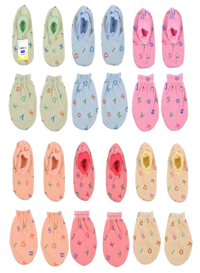 Toddylon Baby Mitten and Booties Set New Born Cotton Printed Gloves & Socks Combo (Light Multicolor, 0-6 Months) - Image 1