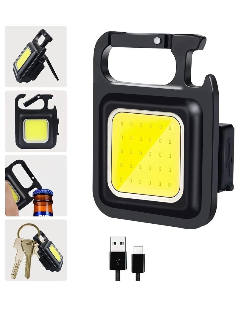Beauenty Mini Flashlight, 800Lumens COB Bright Rechargeable Keychain Flashlights, 4 Light Modes Portable Pocket Light with Folding Bracket Bottle Opener and Magnet Base for Camping Fishing Walking  - Image 1
