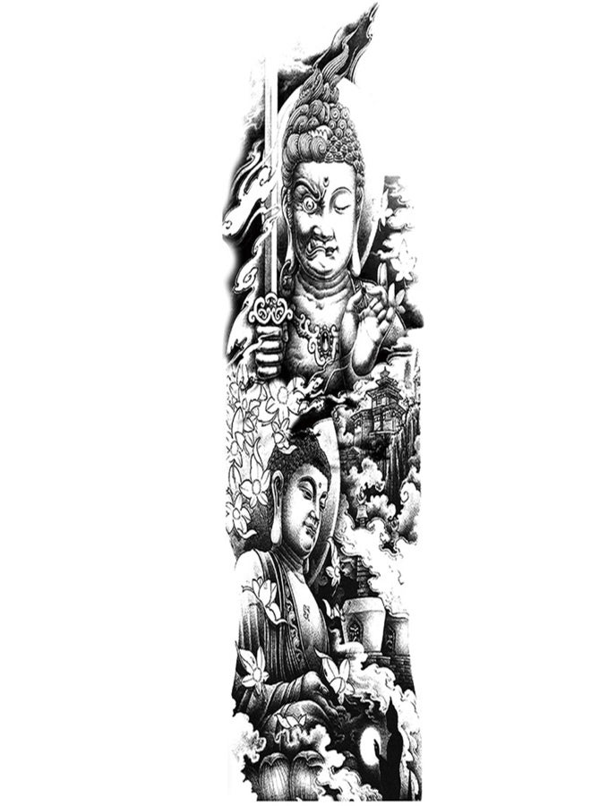 ورقة واحدة من ملصقات الوشم المؤقت للذراع بالكامل، وشم كبير مقاوم للماء، ملصقات وشم كبيرة على شكل زهرة الفاوانيا والورد للرجال والنساء - Image 1