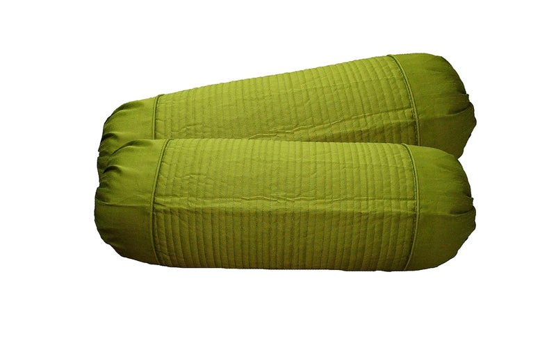 EVERIA Dupion Silk Quilting Stripes Bolster Cover 16x32 inches Pack of 2 Green - Image 1