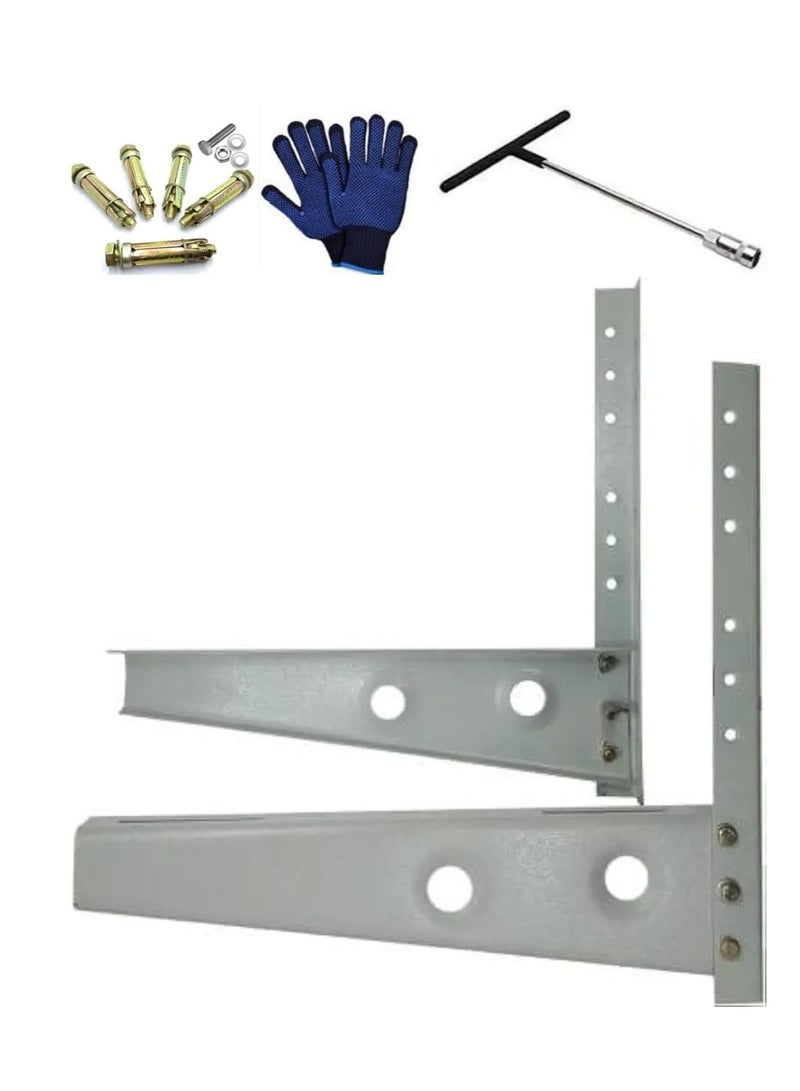 ABBASALI Heavy Duty Air Conditioner Outdoor Wall Mounting Brackets Ac out door stand for 1 Ton, 1.1 Ton, 1.2 Ton, 1.5 Ton, 2 Ton Outdoor Units With FIX Bolts, T SPANNER & Glove (600x600 mm)  - Image 1
