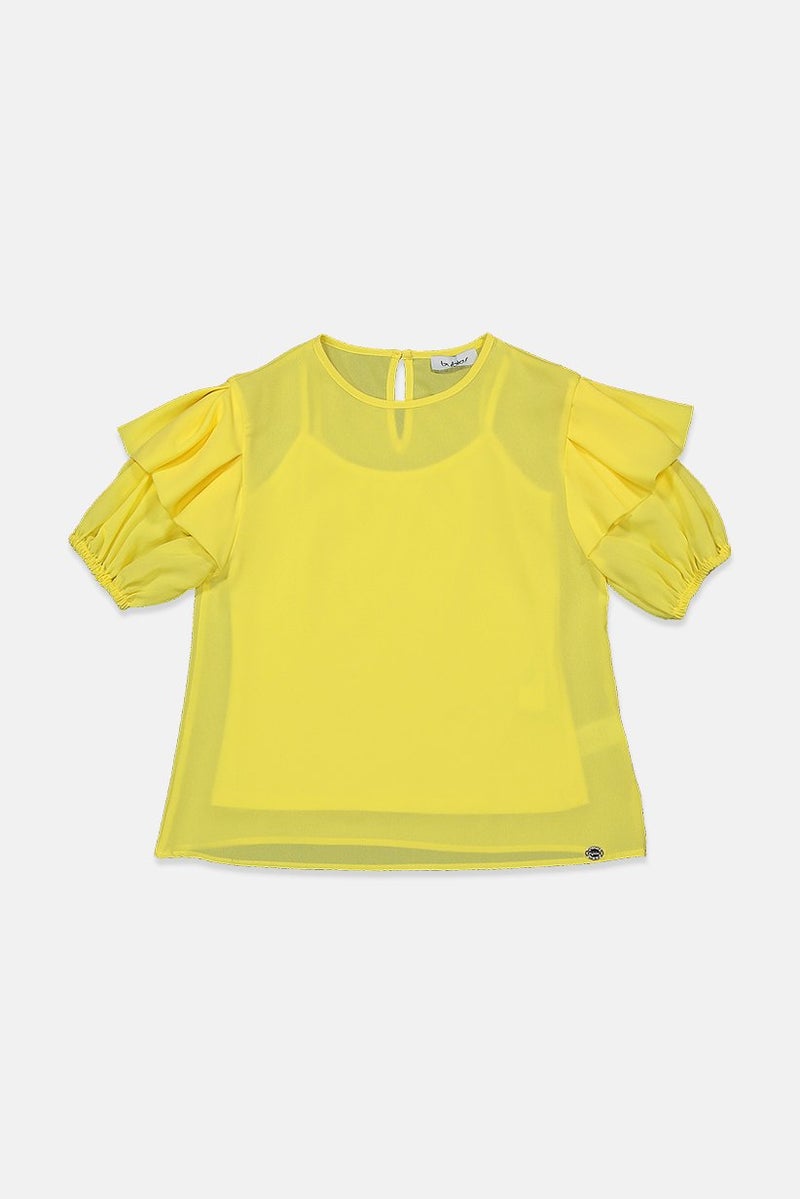 byblos Kid Girls Round Neck Short Sleeves Plain With Inner Tank Top, Yellow - Image 1
